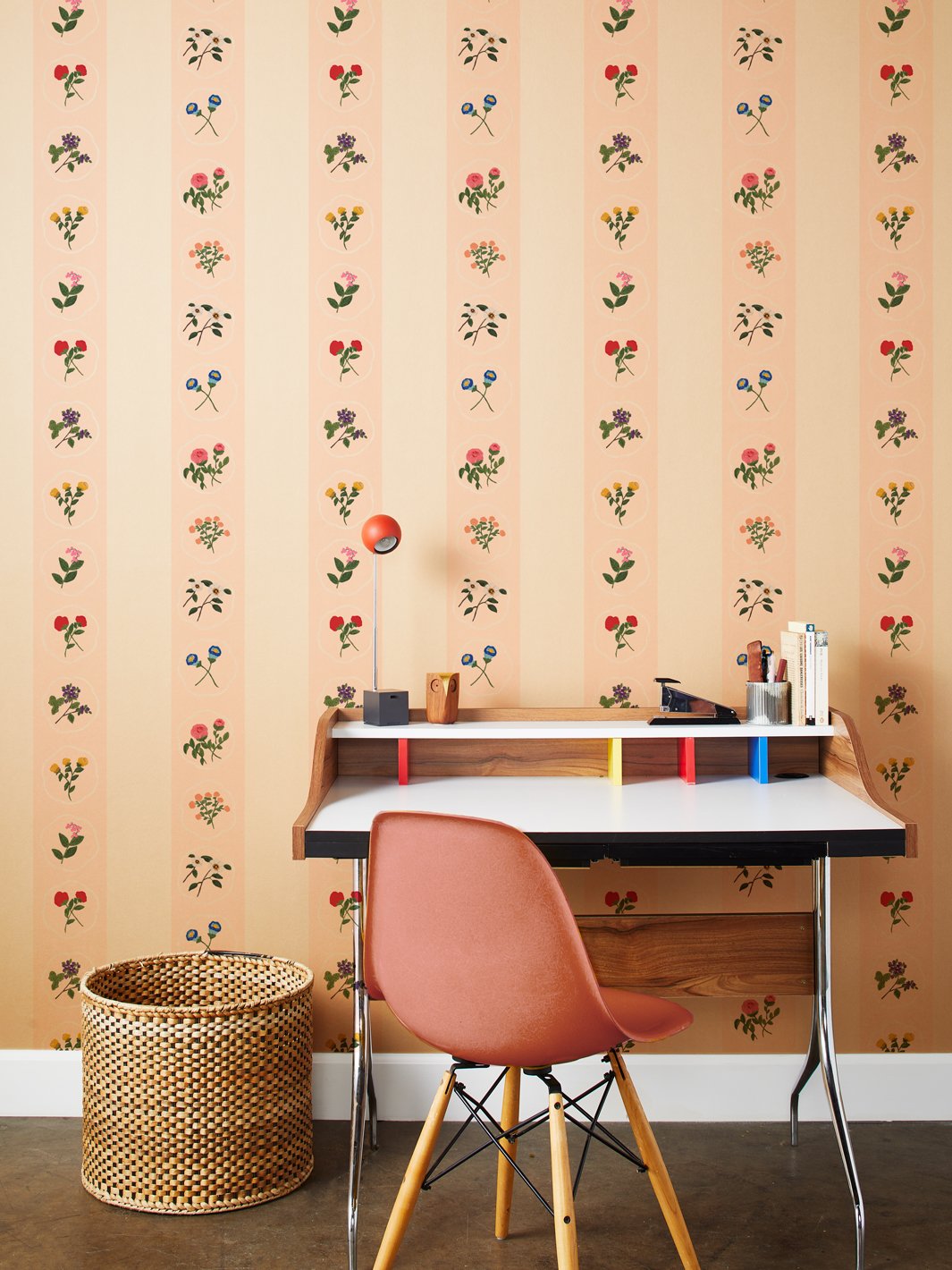 montaigne stripe kraft wallpaper by carly beck peach