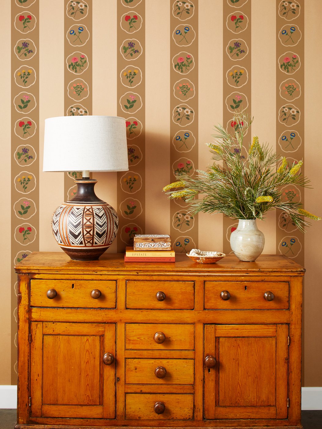 montaigne stripe kraft wallpaper by carly beck leather