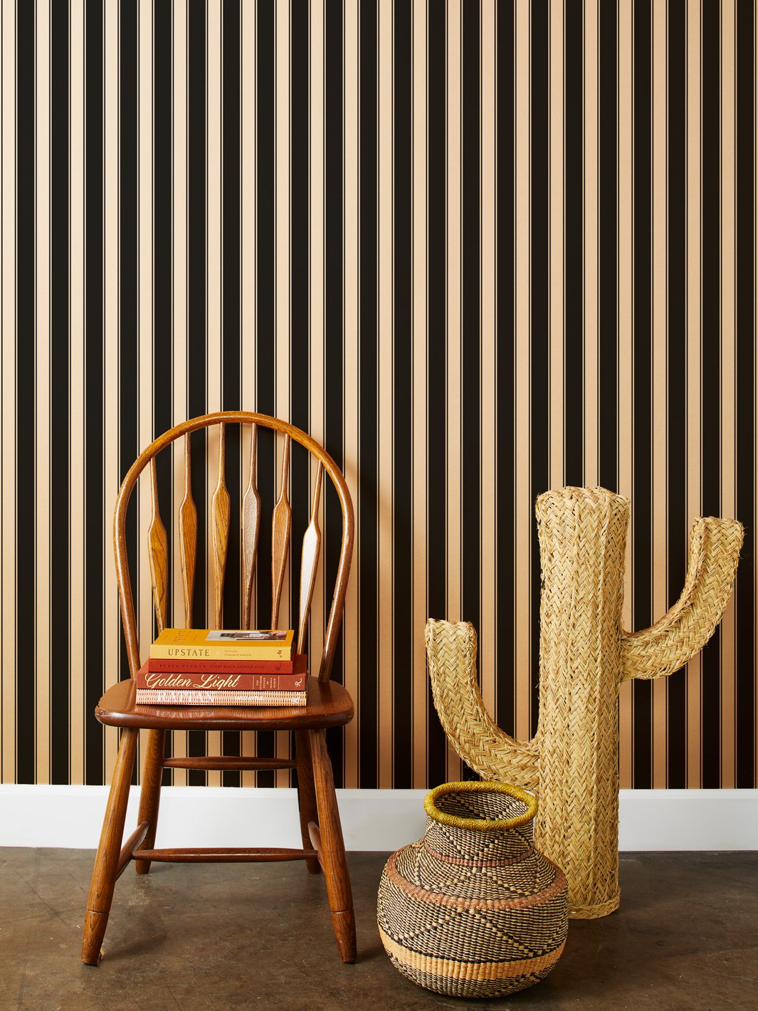 ojai stripe kraft wallpaper black