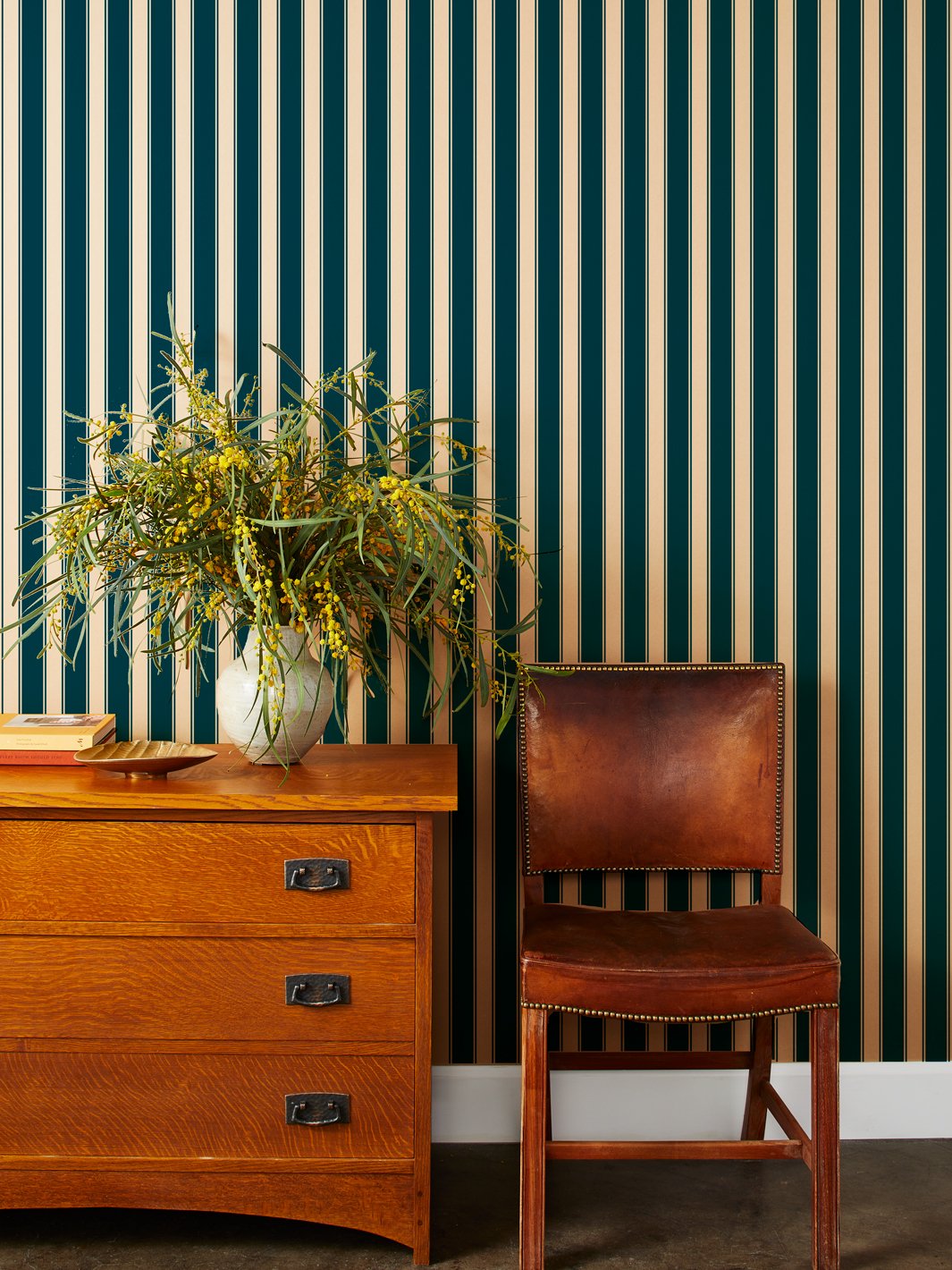 ojai stripe kraft wallpaper cadet blue