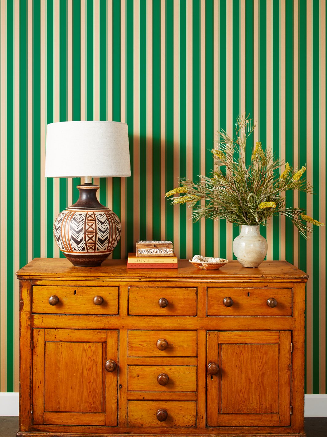 'Ojai Stripe' Kraft' Wallpaper by Wallshoppe - Green