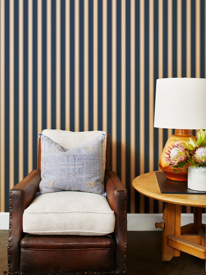 ojai stripe kraft wallpaper navy
