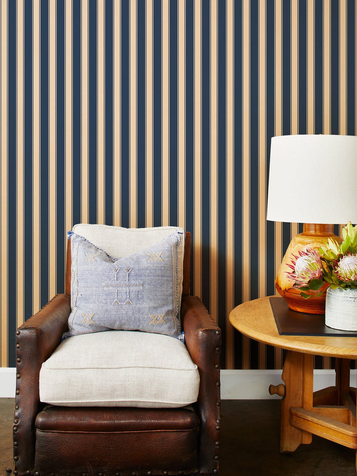 'Ojai Stripe' Kraft' Wallpaper by Wallshoppe - Navy