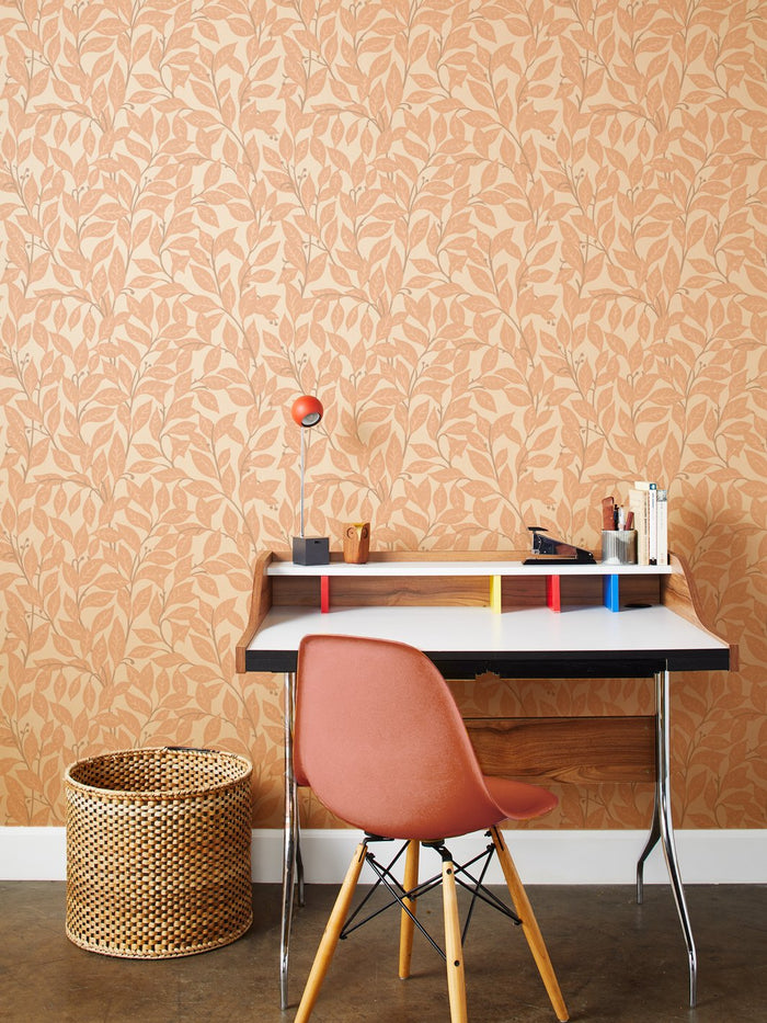 'Orchard Leaves' Kraft' Wallpaper by Wallshoppe - Blush