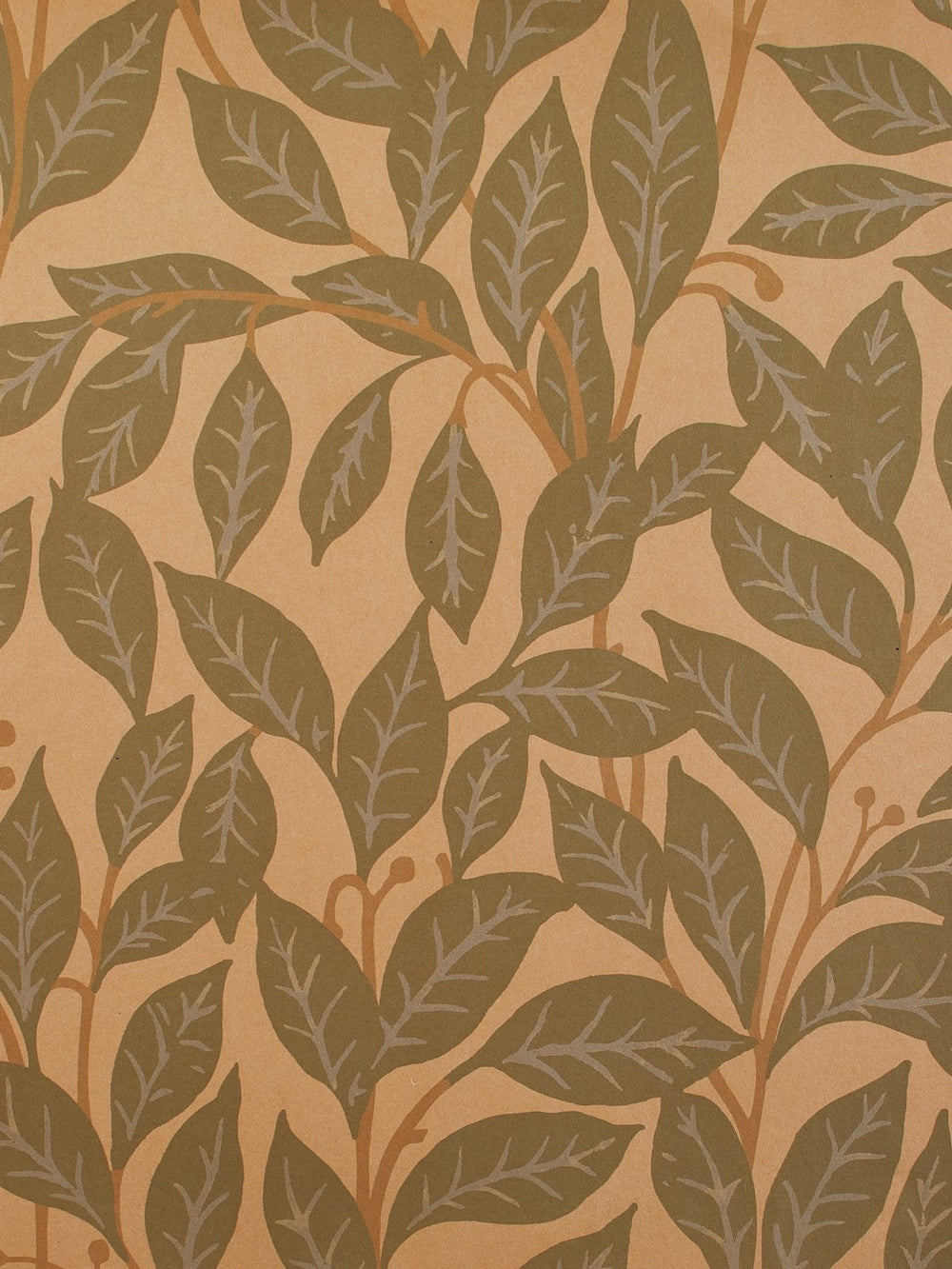 orchard leaves kraft wallpaper green