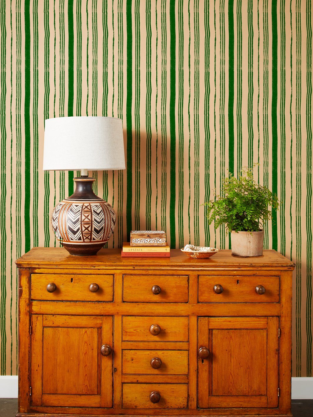 painted stripes kraft wallpaper by nathan turner green