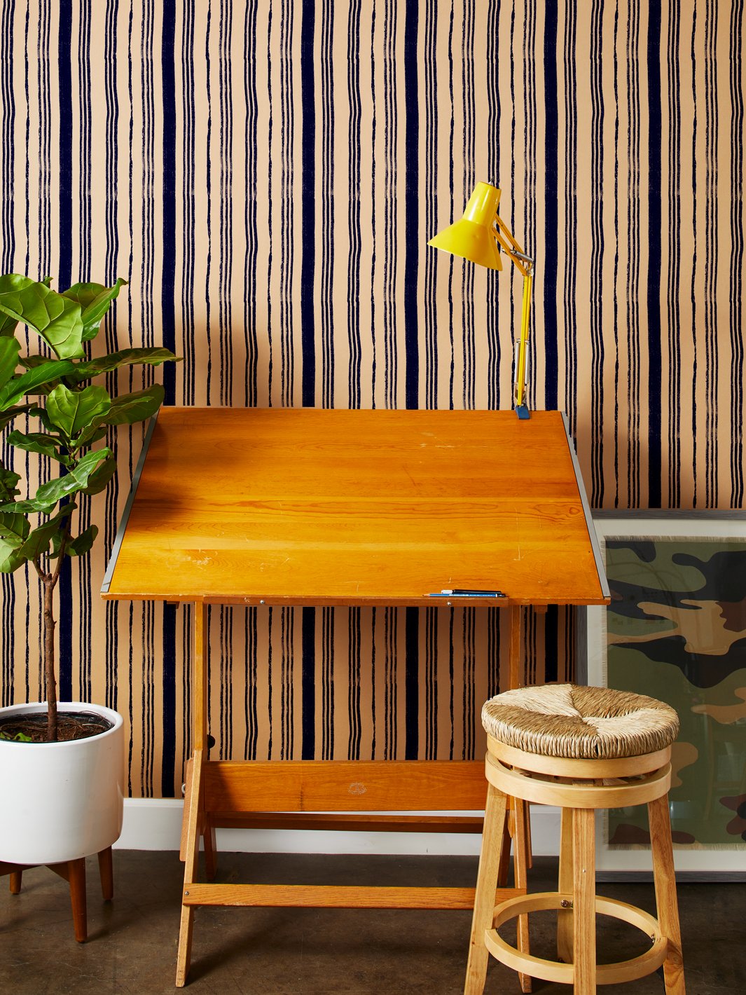 painted stripes kraft wallpaper by nathan turner navy