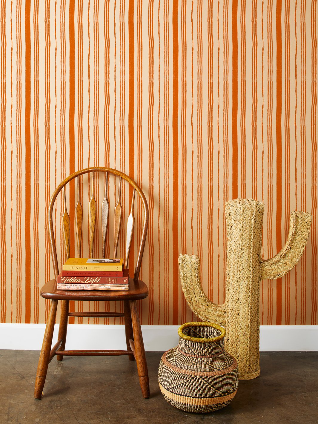 painted stripes kraft wallpaper by nathan turner terracotta