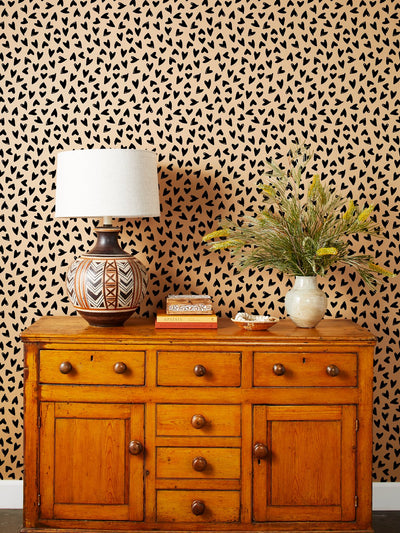 'Scattered Hearts' Kraft' Wallpaper by Sugar Paper - Black