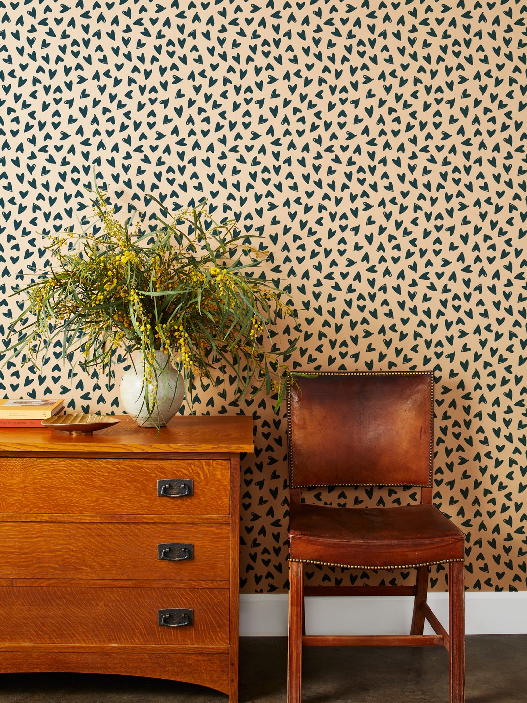 scattered hearts kraft wallpaper by sugar paper navy
