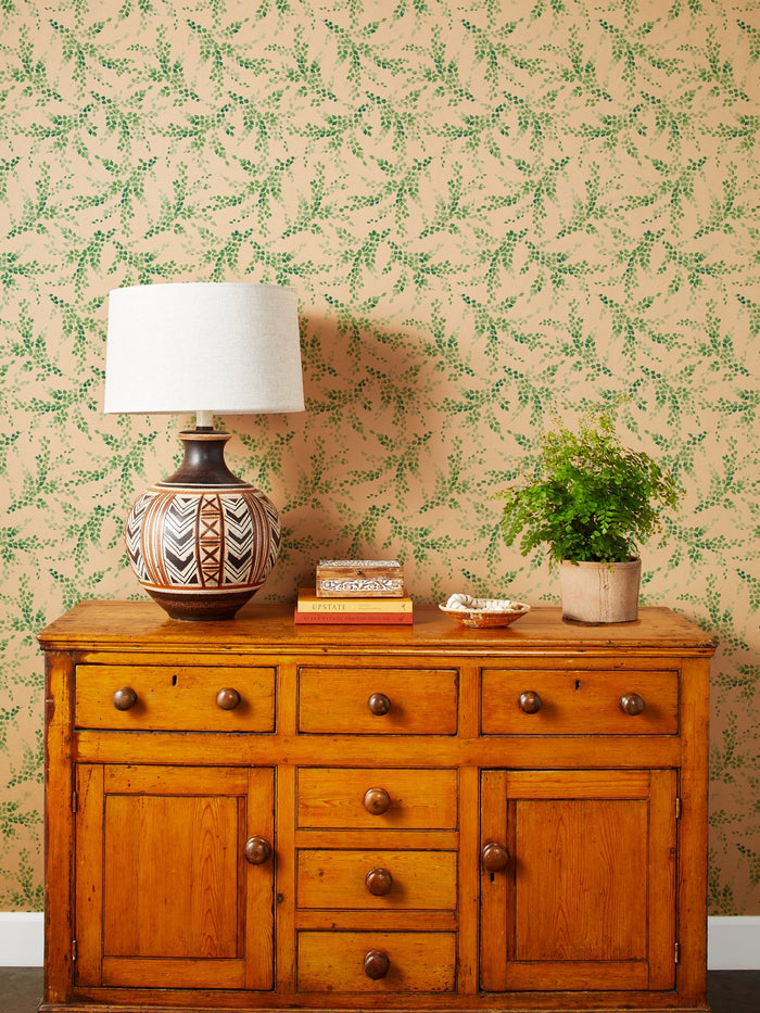 'Sweet Caroline' Kraft' Wallpaper by Wallshoppe - Green