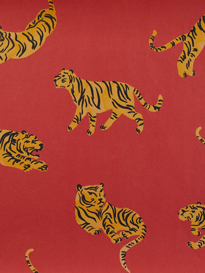 'Tigers' Kraft' Wallpaper by Tea Collection - Red