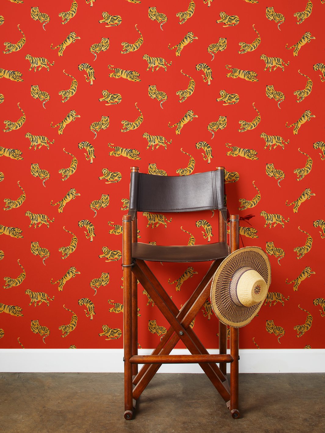 tigers kraft wallpaper by tea collection red