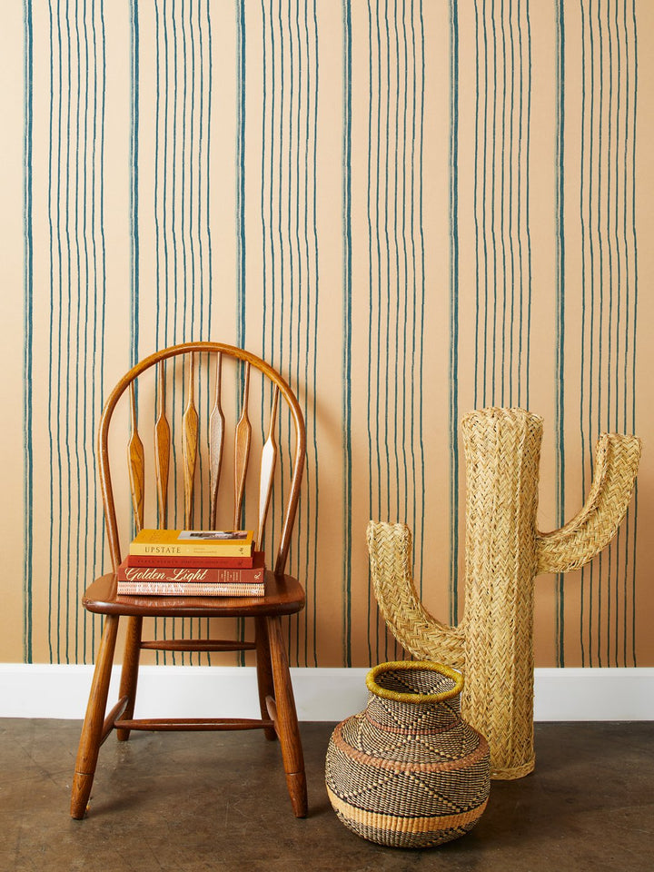 two tone stripe kraft wallpaper by nathan turner navy sky