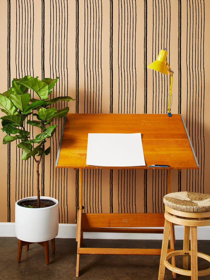 'Two Tone Stripe' Kraft Wallpaper by Nathan Turner - Black Gray