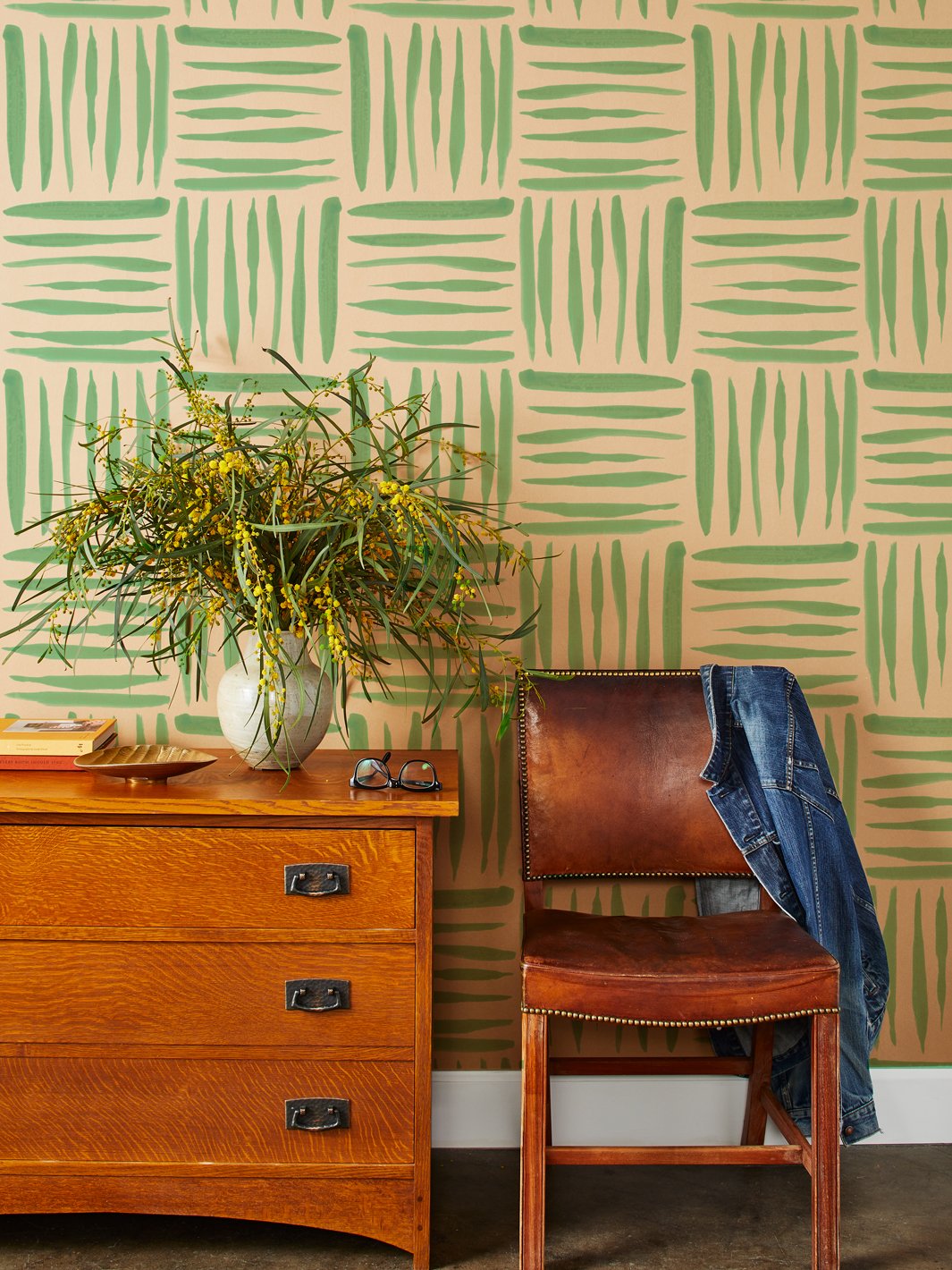 watercolor weave large kraft wallpaper green