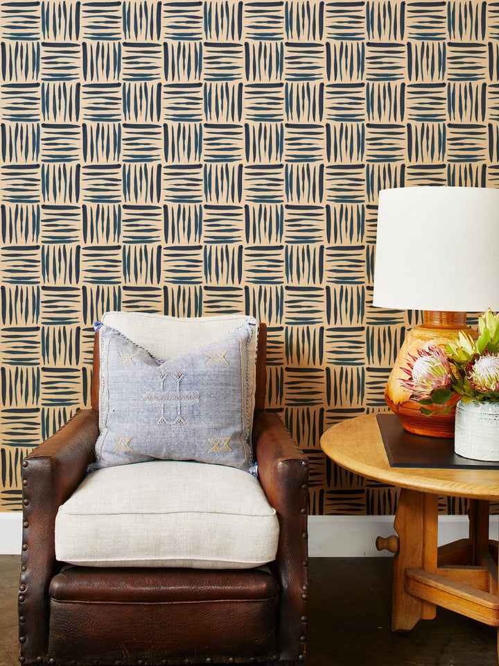 watercolor weave small kraft wallpaper blue
