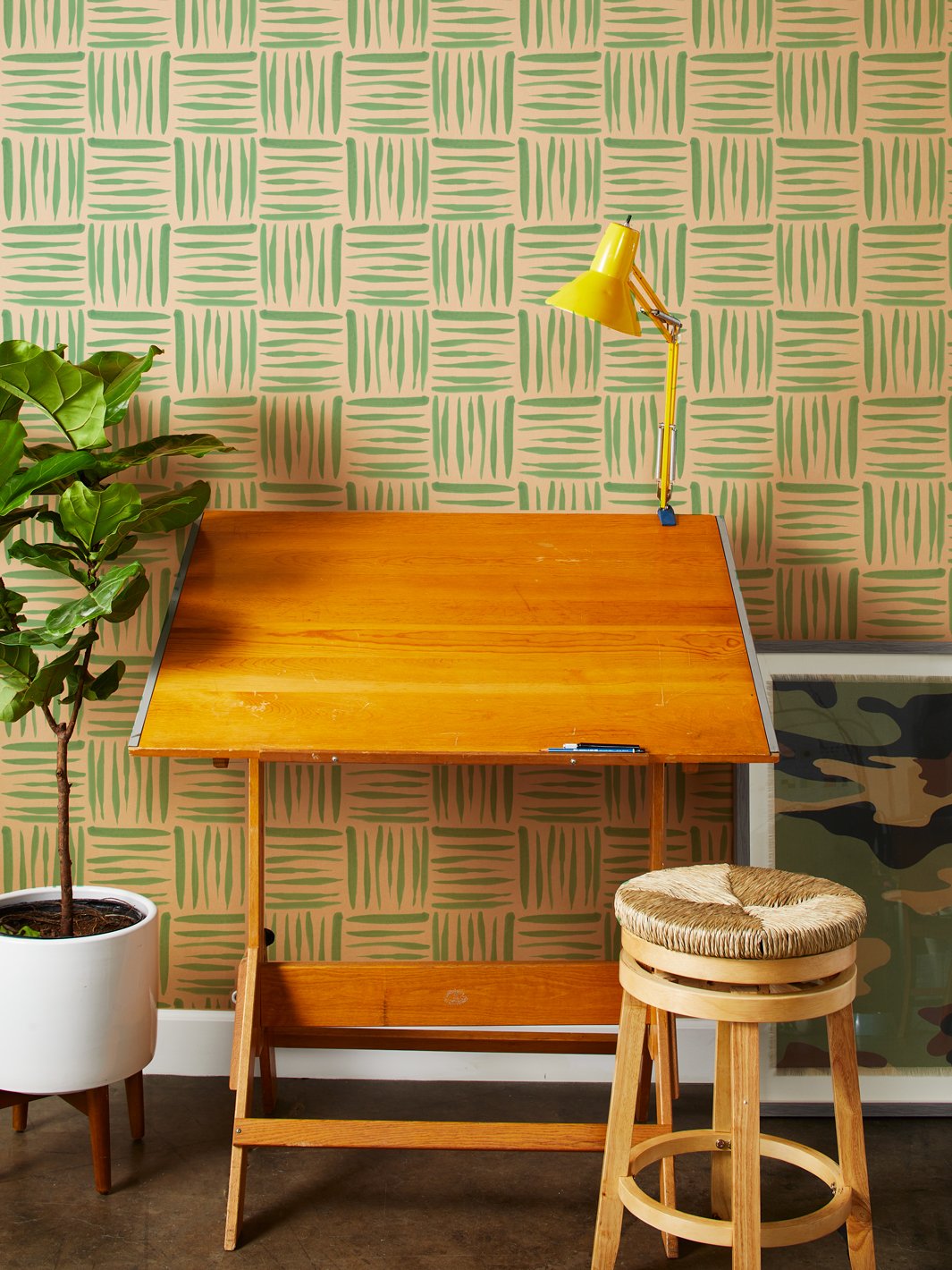 watercolor weave small kraft wallpaper green