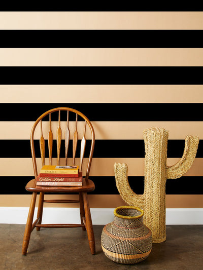 'Wide Stripe' Kraft' Wallpaper by Wallshoppe - Black