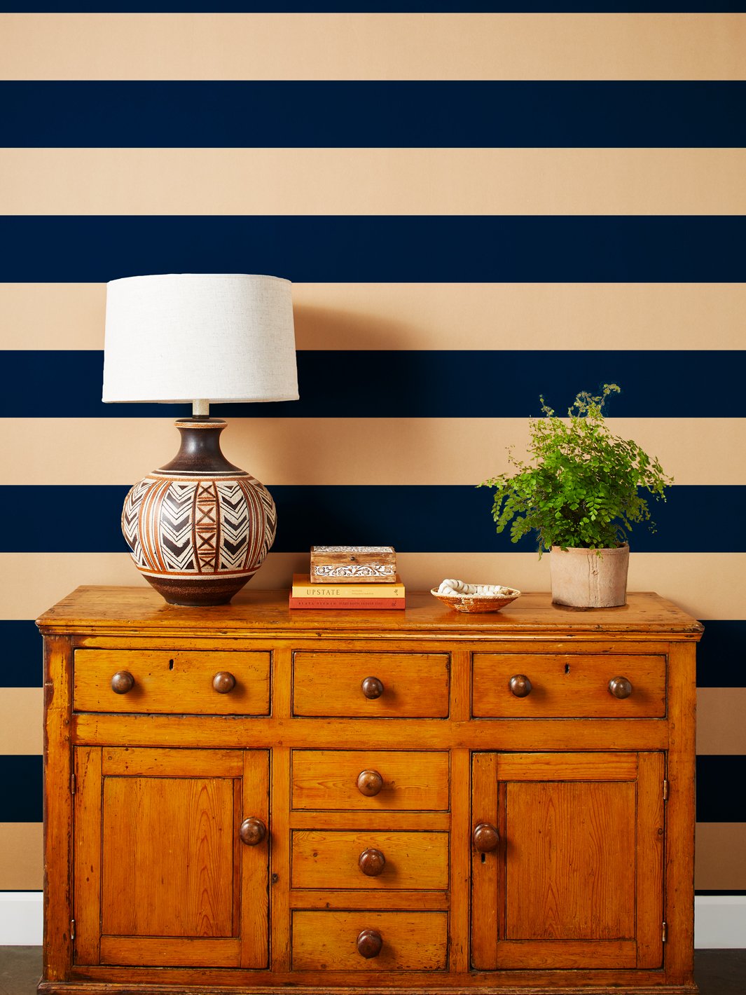 wide stripe kraft wallpaper navy