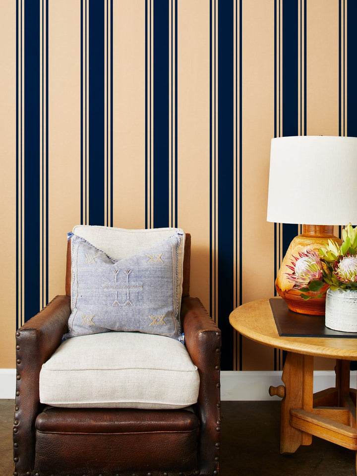 yorkshire stripe kraft wallpaper navy
