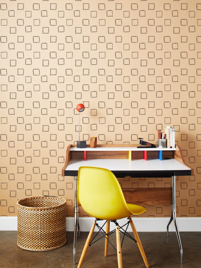 'Zag Squares' Kraft Wallpaper by Nathan Turner - Chocolate