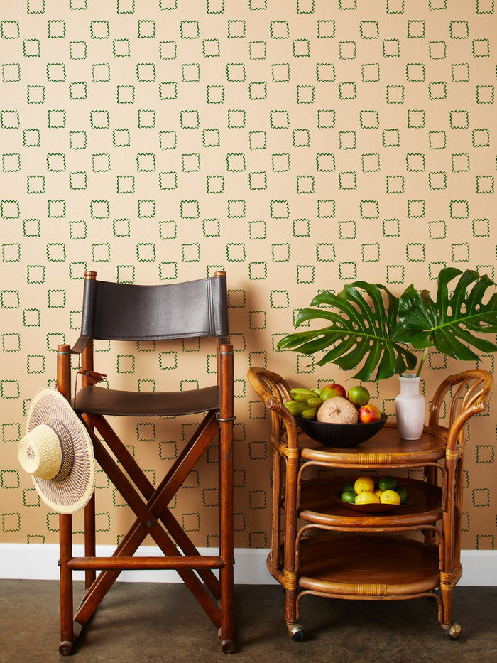 'Zag Squares' Kraft Wallpaper by Nathan Turner - Green