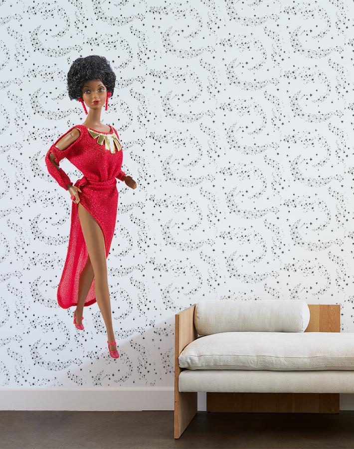 'Life Size Vintage Black Barbie™' Removable Wall Mural by Barbie™ - Black on White