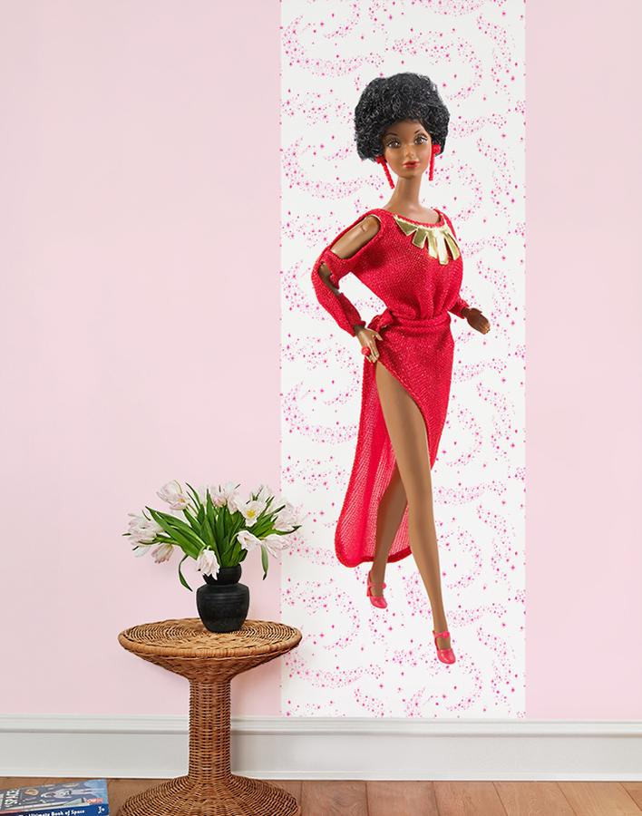 life size vintage christie wallpaper by barbie pink on white