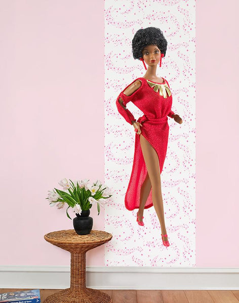 Life Size Vintage Black Barbie Wall Mural by Barbie Pink on White Black Barbie Wallpaper Mural For Walls Rooms Bedrooms Wallshoppe
