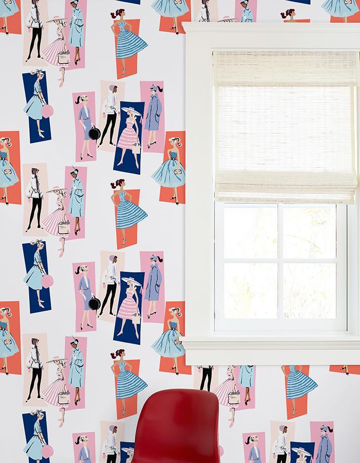 'Mod Shapes' Wallpaper by Barbie™ - Navy Pink
