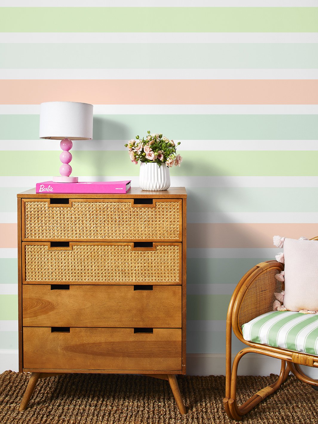 'Ombre Stripe' Wallpaper by Barbie™ - Blush