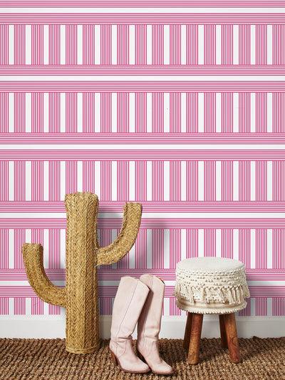 'Roman Holiday Grid' Wallpaper by Barbie™ - Berry