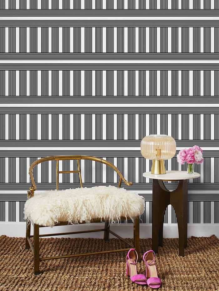 'Roman Holiday Grid' Wallpaper by Barbie™ - Black