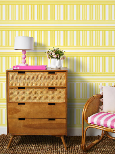 'Roman Holiday Grid' Wallpaper by Barbie™ - Daffodil