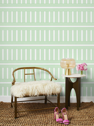 'Roman Holiday Grid' Wallpaper by Barbie™ - Spring Green