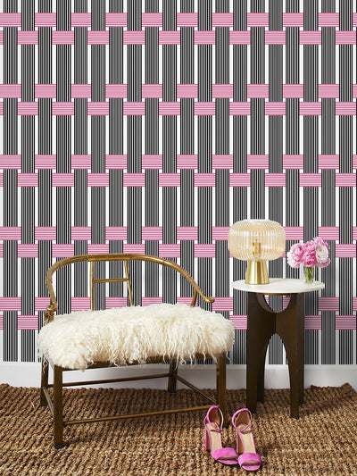 'Roman Holiday Woven' Wallpaper by Barbie™ - Berry Black