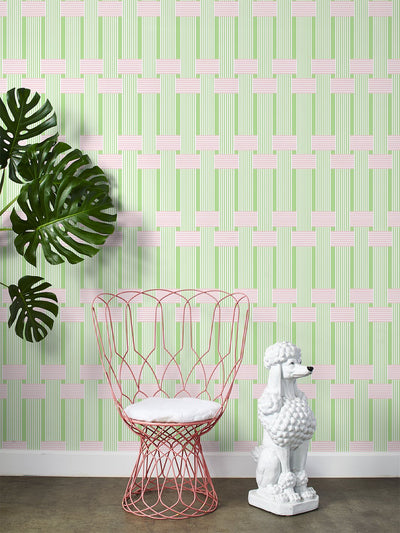 'Roman Holiday Woven' Wallpaper by Barbie™ - Lime