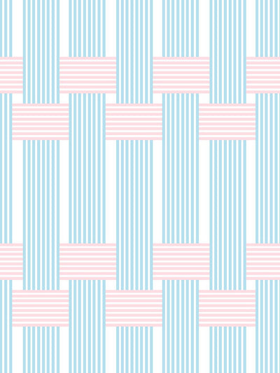'Roman Holiday Woven' Wallpaper by Barbie™ - Baby Blue / Pink