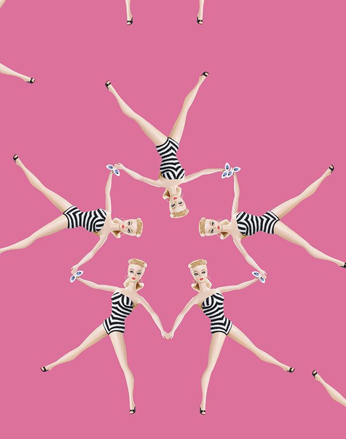 'Synchronized Vintage Barbie™' Wallpaper by Barbie™ - Berry