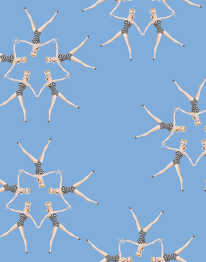'Synchronized Vintage Barbie™' Wallpaper by Barbie™ - Denim