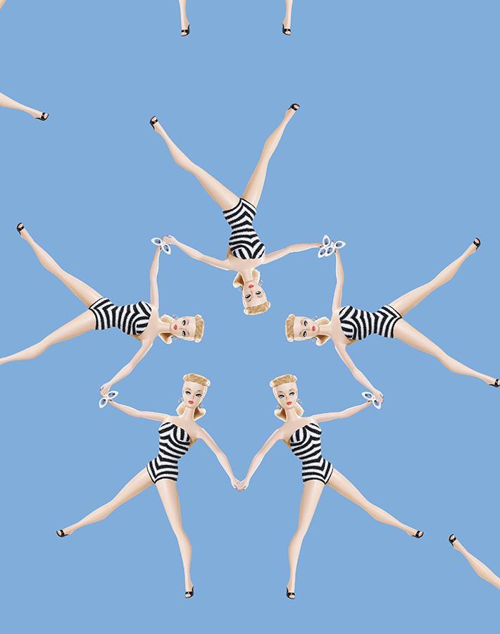 'Synchronized Vintage Barbie™' Wallpaper by Barbie™ - Denim