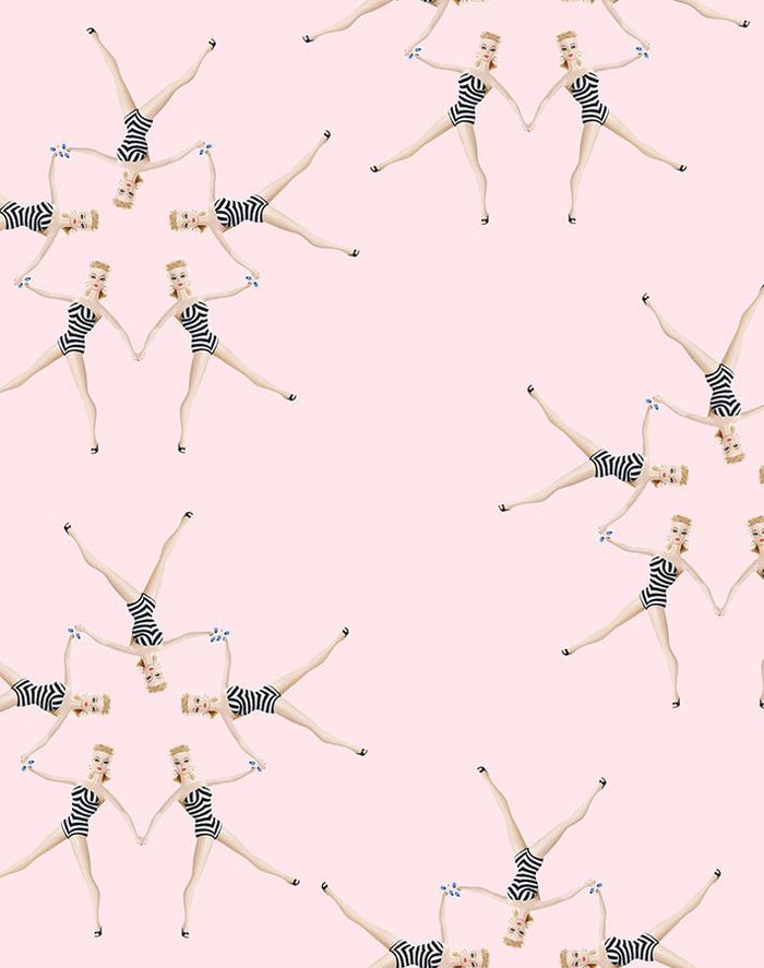 'Synchronized Vintage Barbie™' Wallpaper by Barbie™ - Pink