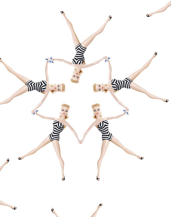 'Synchronized Vintage Barbie™' Wallpaper by Barbie™ - White
