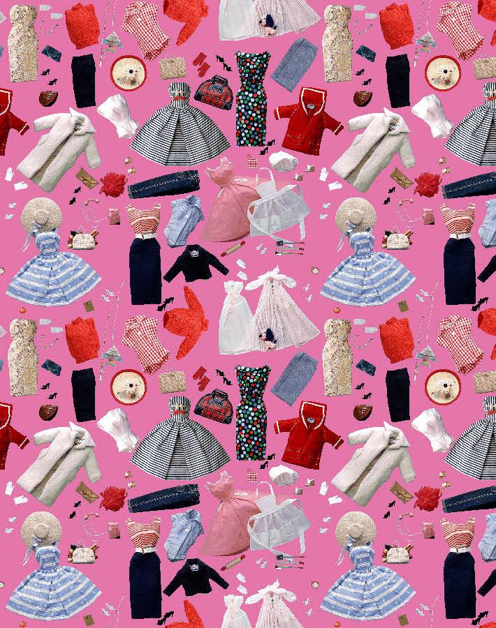 'Vintage Accessories' Wallpaper by Barbie™ - Berry