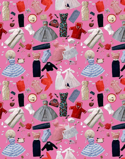 'Vintage Accessories' Wallpaper by Barbie™ - Berry