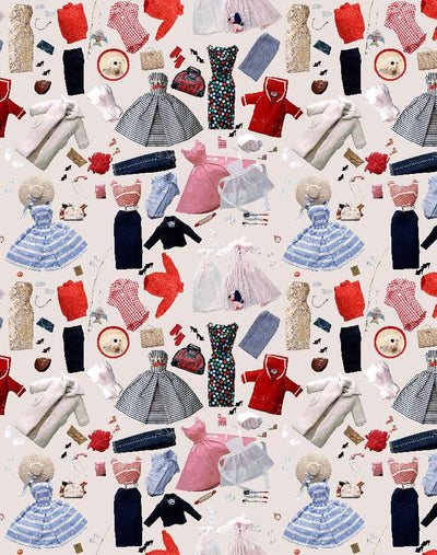 'Vintage Accessories' Wallpaper by Barbie™ - Oyster
