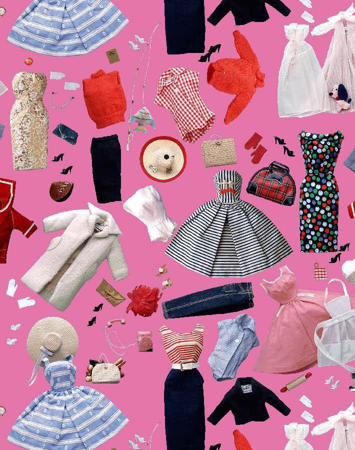 'Vintage Accessories' Wallpaper by Barbie™ - Berry