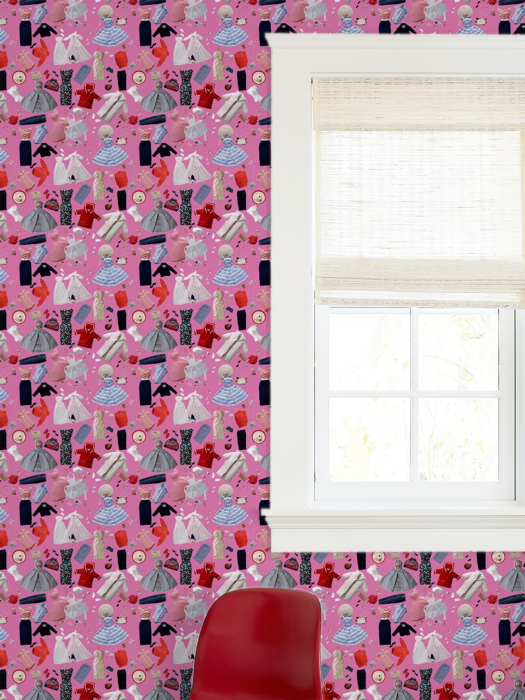 'Vintage Accessories' Wallpaper by Barbie™ - Berry