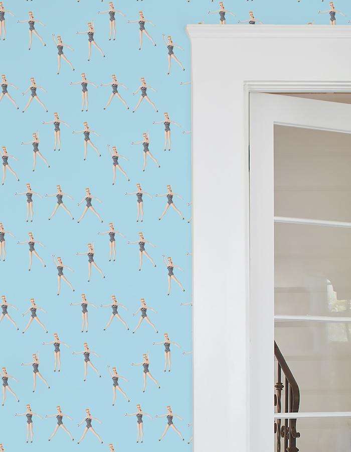 'Vintage Barbie™ in Motion' Wallpaper by Barbie™ - Baby Blue